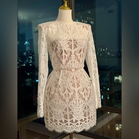 🆕 BRONX & BANCO 🧿 NWOT Casey White Lace Long Sleeve Mini Dress, Sz S / US 4 - Picture 4 of 16